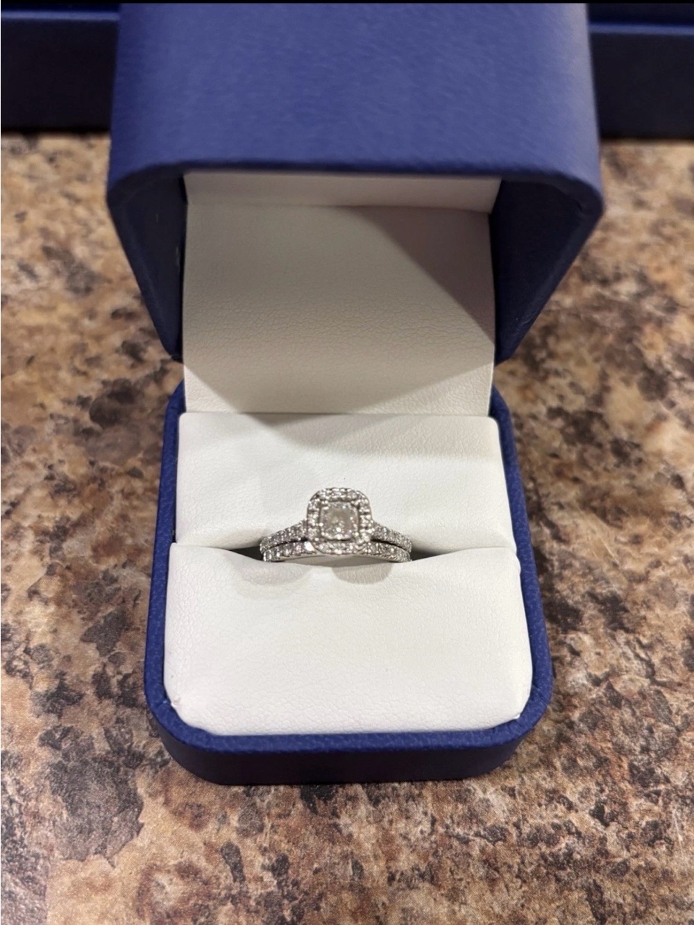 Cushion Halo Engagement Ring in Silver Tone